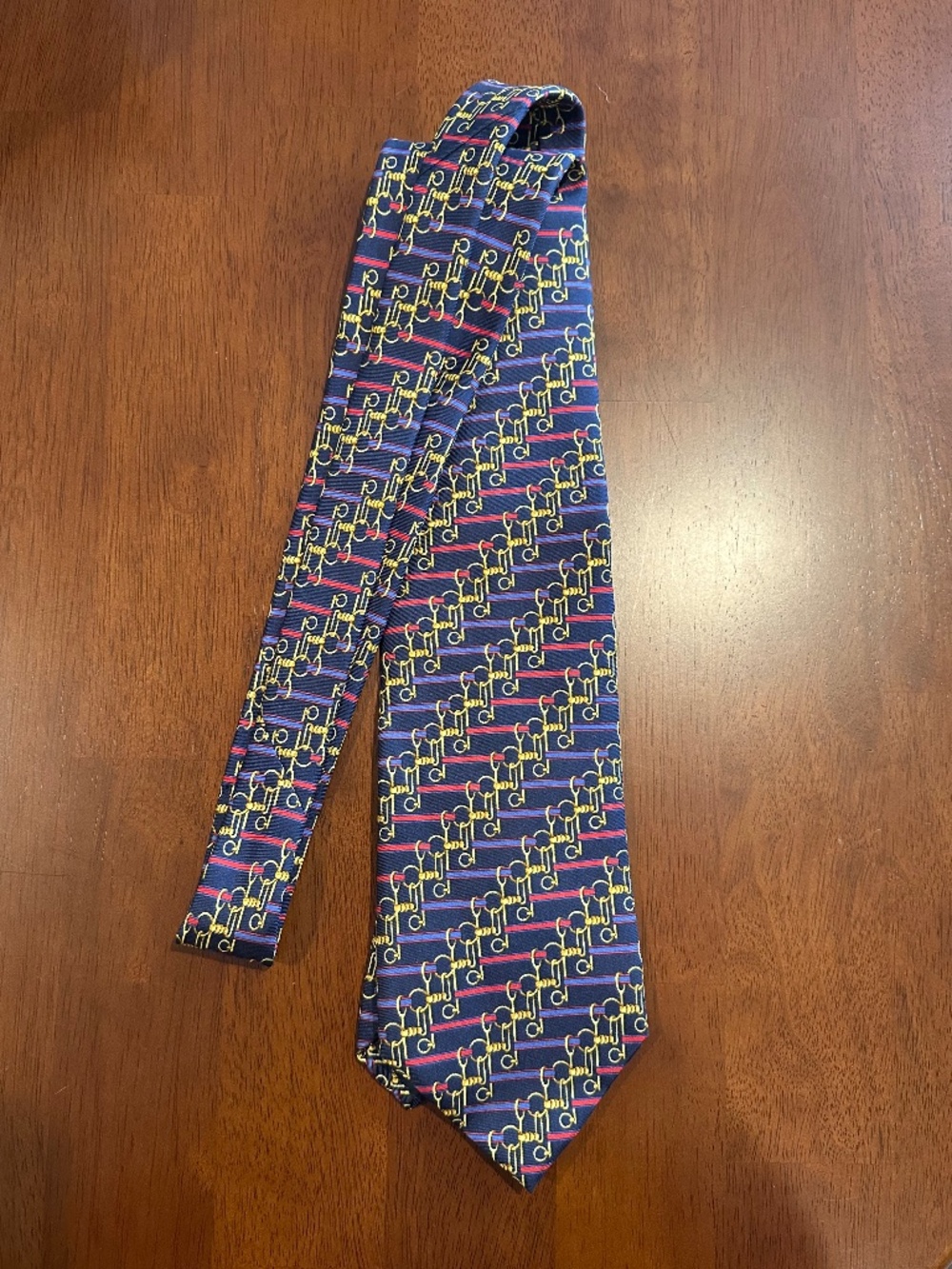 Beaufort Tie Rack Italian Silk Horsebit Equestrian Tie Navy Gold 59”